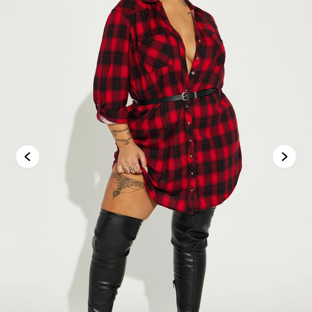 Fashion Nova Rebecca Belted Flannel Mini Dress